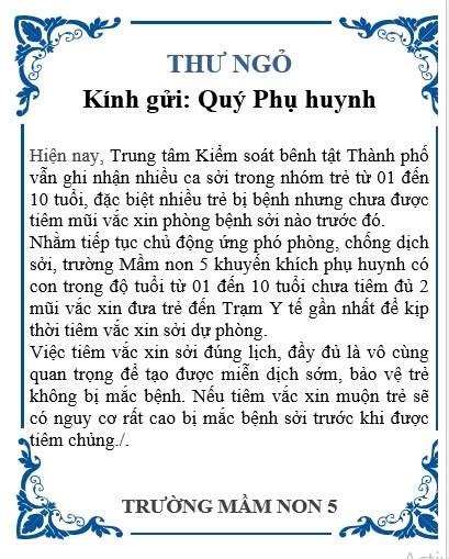 Thư ngõ tuyên truyền bệnh Sởi