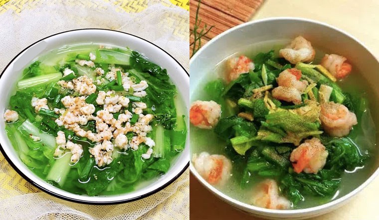 Canh cải nấu tôm, thịt khối Mầm