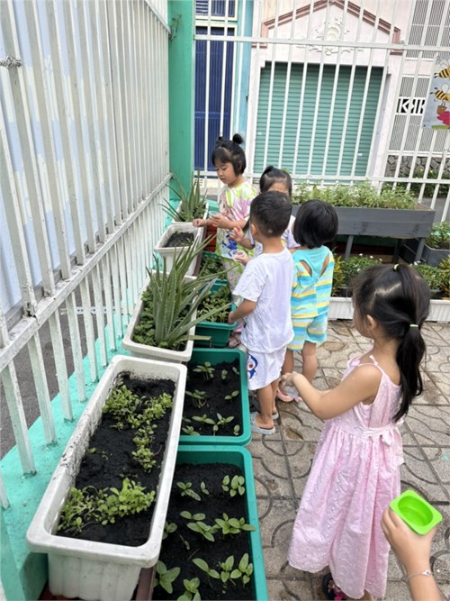 Bé tưới nước cho cây