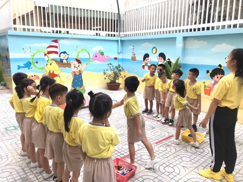 Giáo viên tổ chức hoạt động phát triển thể chất: Ném trúng đích đứng