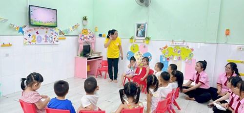 Trường Mầm Non 8: Đón sinh viên Khoa GDMN Trường ĐHSP TP.HCM tìm hiểu thực tế học phần Phương Pháp Cho Trẻ Mầm Non Khám Phá Khoa Học và Xã Hội . Tiết mẫu  :  Nhận biết các bộ phận trên khuôn mặt   do giáo viên Đỗ Như Liên - nhóm Lớp Mầm 1.