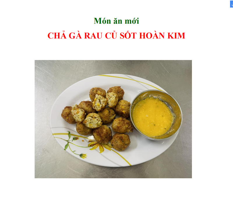 Trường Mầm Non 8 - Món ăn mới: Chả gà rau củ sốt hoàn kim