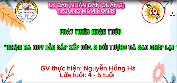 Trường Mầm Non 8 - Đề tài  Nhận ra quy tắc sắp xếp của 3 đối tượng và sao chép lại - GV: Nguyễn Hồng Hà- Lứa tuổi: 4 - 5 tuổi