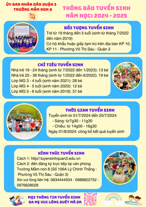 Trường Mầm Non 8 - Tuyển sinh năm học 2024 -2025