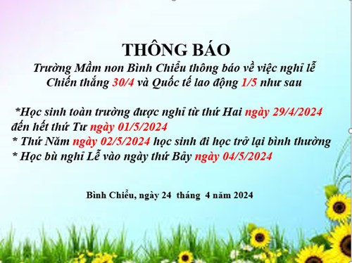 Lịch nghỉ lễ 30/4, 1/5 năm học 2023-2024