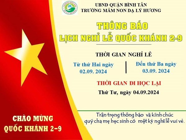 Thông báo nghỉ lễ Quốc Khánh 2-9-2024