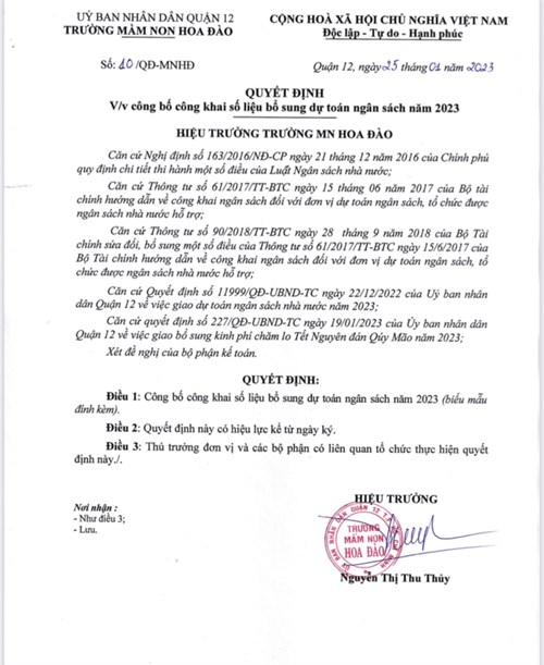 Công khai số liệu bổ sung dự toán 2023( lần 1)