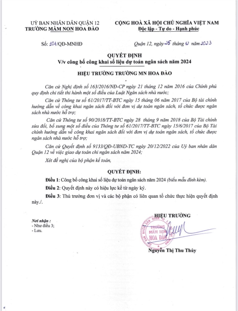 Công khai số liệu dự toán ngân sách năm 2024