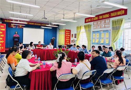 Trường Mầm non Hoa Đào đón cụm chuyên môn 24, tổ chức chuyên đề cụm ứng dụng pp stem trong giảng dạy tại lớp Lá 1, Lá 3