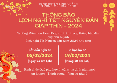 Thông báo nghỉ Tết Nguyên đán Giáp Thìn 2024