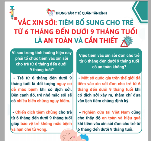 Vắc xin sởi: Tiêm bổ sung cho trẻ từ 6 tháng đến dưới 9 tháng tuổi là an toàn và cần thiết