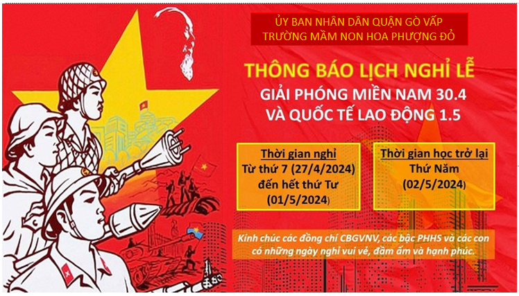 Thông báo Lịch nghỉ Lễ 30/4 và 1/5 năm 2024