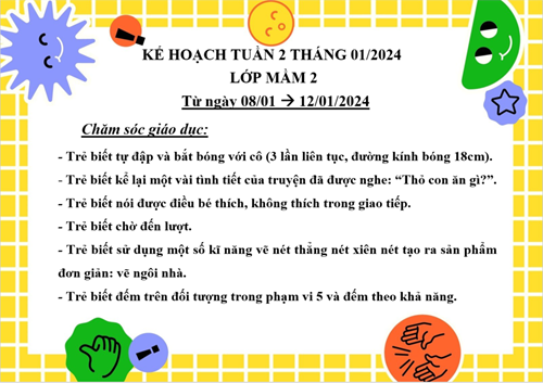 Kế hoạch tuần 2 tháng 1 năm 2024 lớp Mầm 2