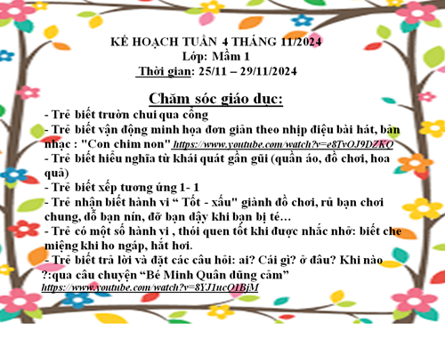 kế hoạch chăm sóc giáo dục lớp mầm 1 tuần 4 tháng 11
