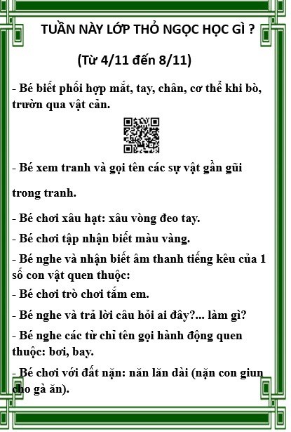 Kế hoach chăm sóc giáo dục lớp Thỏ Ngọc từ 4/11/2024 đến 8/11/2024
