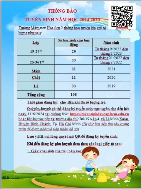 Thông báo tuyển sinh năm học 2024-2025