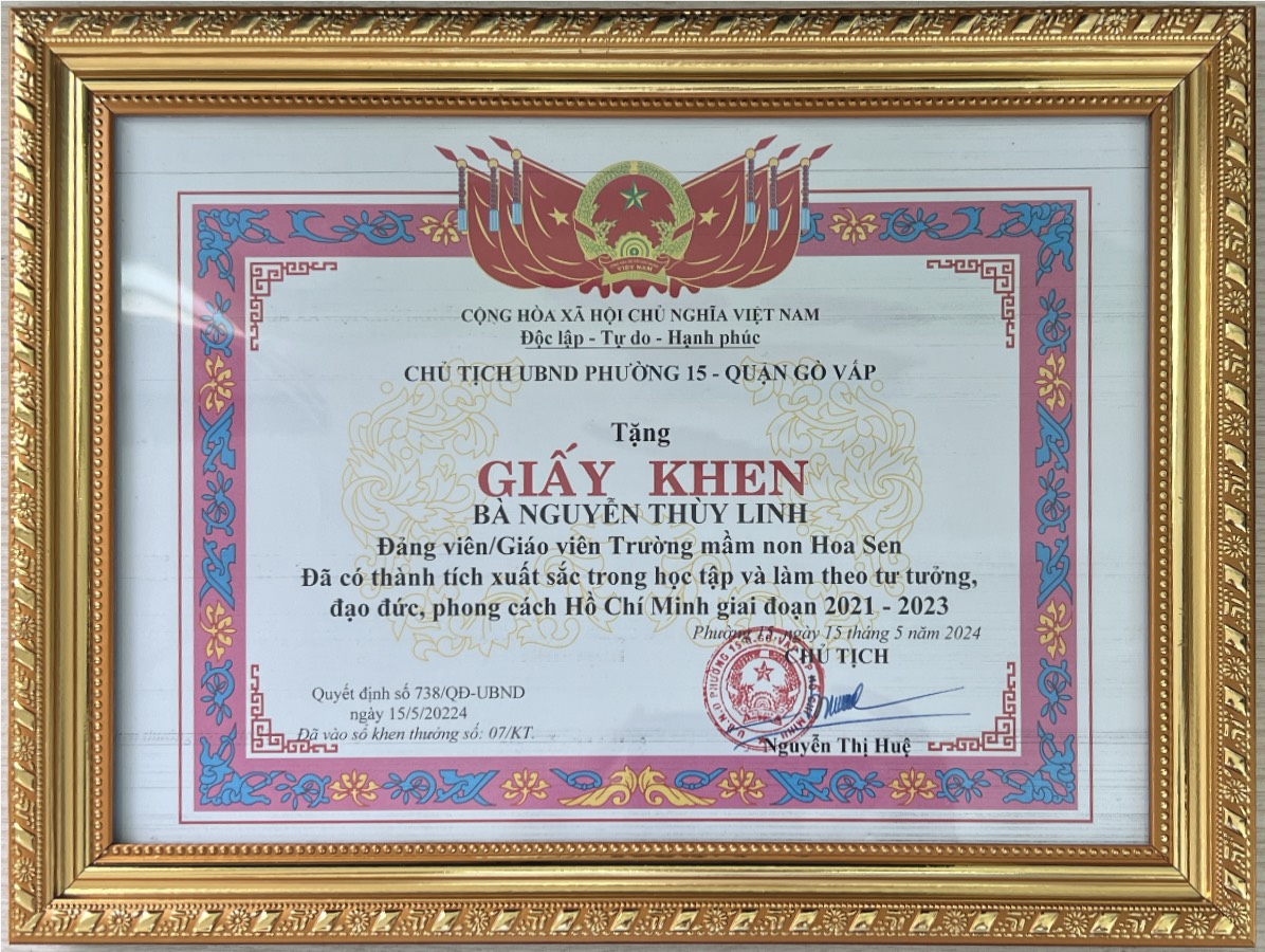 Chúc mừng Bà Nguyễn Thuỳ Linh-ĐV-GV trường mầm non Hoa Sen
