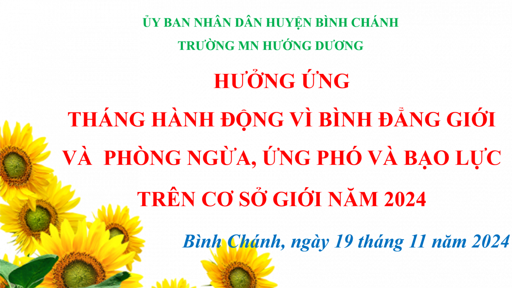 Trường Mầm non Hướng Dương hưởng ứng Tháng hành động vì Bình đẳng giới và phòng ngừa, ứng phó bạo lực trên cơ sở giới năm 2024