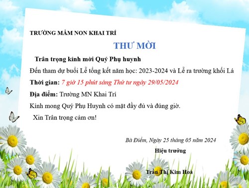 Thông báo nghỉ hè năm học 2023 - 2024