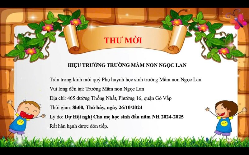Thư mời Dự Hội nghị Cha mẹ học sinh đầu năm NH 2024-2025