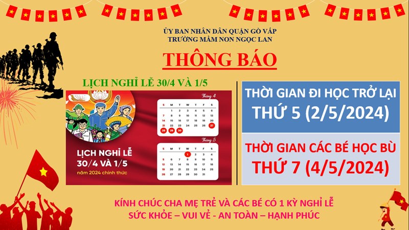 Thông báo nghĩ lễ Ngày Chiến thắng 30/4 Ngày Quốc tế Lao động 01/5 năm 2024