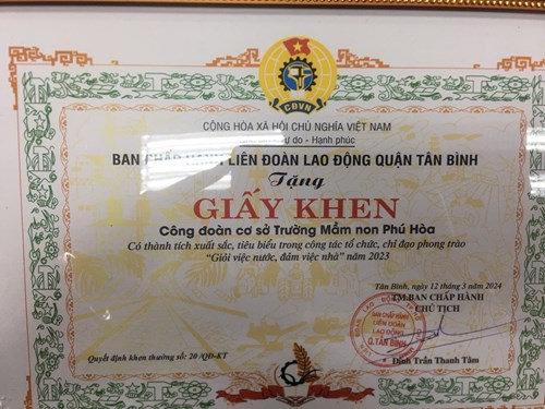 Trường MN Phú Hòa đạt thành tích xuất sắc trong phong trào  Giỏi việc nước - Đảm việc nhà 