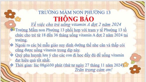V/v cho trẻ dưới 36 tháng tuổi uống Vitamin A.