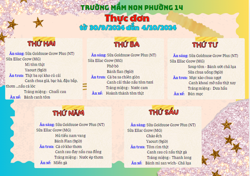 Thực đơn từ 7/10/2024 đến 11/10/2024