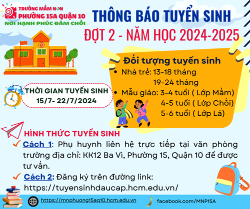 THÔNG BÁO TUYỂN SINH ĐỢT 2
Năm học 2024-2025