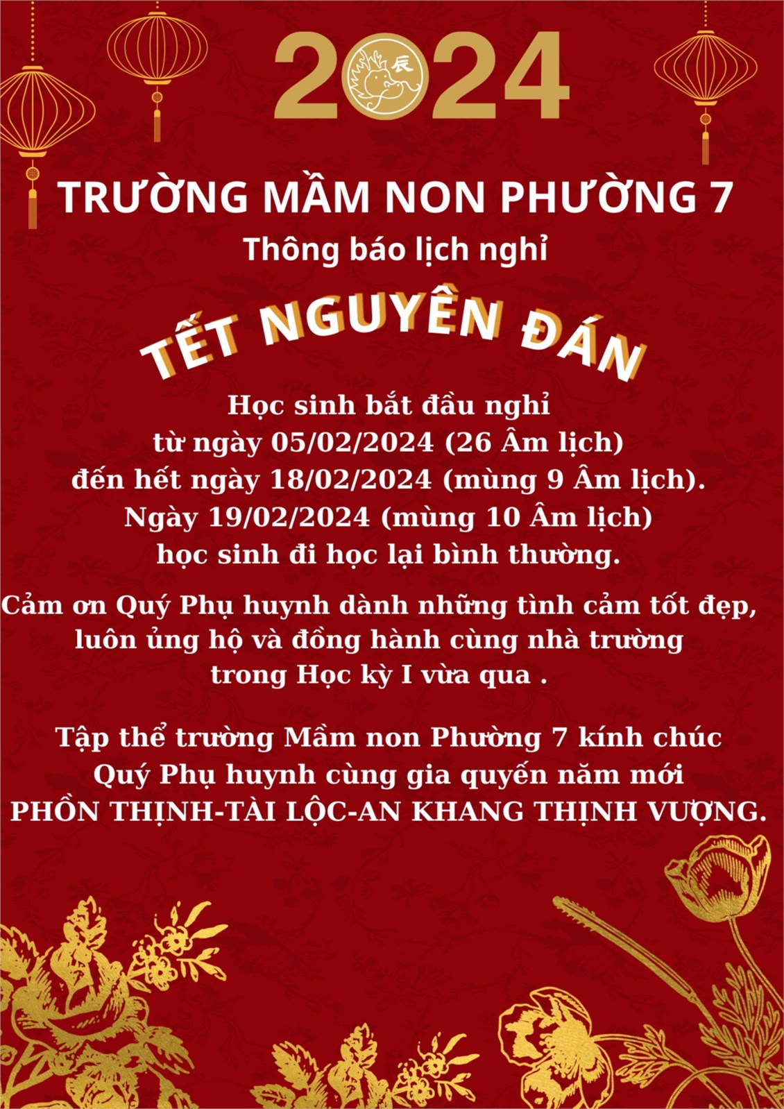 Lịch nghỉ Tết Nguyên đán 2024