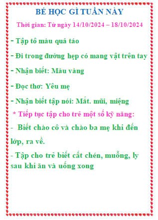 Kế hoạch giáo dục tuần 3 tháng 10 lớp Sơn ca