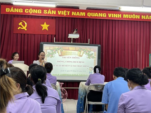 Nhà trường phối hợp Trạm Y tế Phường 5 tổ chức buổi truyền thông phòng, chống dịch bệnh Tay chân miệng và Sốt xuất huyết ngày 08/4/2024.
