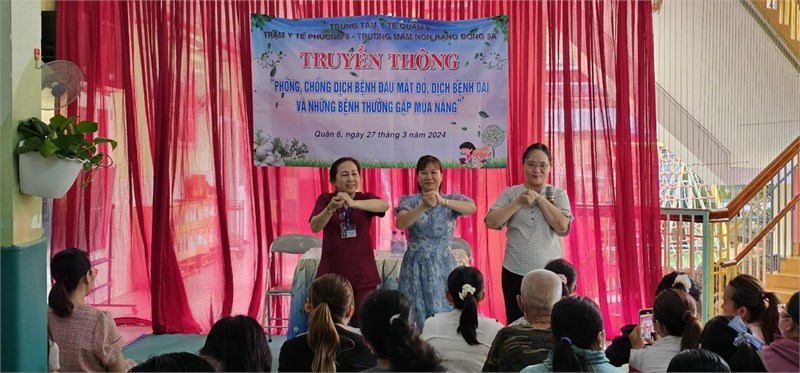 Nhà trường phối hợp Trạm Y tế Phường 5  Truyền thông phòng, chống dịch bệnh đau mắt đỏ, dịch bệnh dại và những bệnh thường gặp mùa nắng  ngày 27/3/2024.