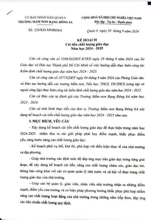 Kế hoạch cải tiến chất lượng