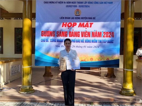 Công đoàn Trường Mầm non Sao Mai tham gia buổi họp mặt  Gương sáng đảng viên năm 2024  do Liên đoàn lao động Huyện Nhà Bè tổ chức và có 1 công đoàn viên - đảng viên được tặng giấy khen