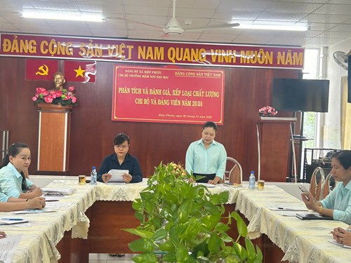 Chi bộ trường Mầm non Sao Mai tổ chức phân tích và đánh giá, xếp loại chất lượng chi bộ và đảng viên năm 2024