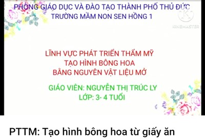 Phát triển thẩm mỹ: TẠO HÌNH BÔNG HOA TỪ NGUYÊN VẬT LIỆU
GV: Nguyễn Thị Trúc Ly
Lớp: 3-4 tuổi
Năm học: 2023-2024