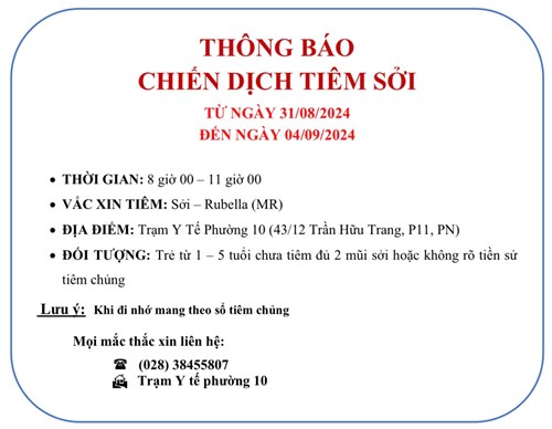 🛑Thông báo đến quý phụ huynh: Thông báo mới nhất từ Trạm Y tế Phường 10.