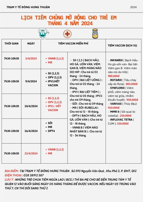 Lịch tiêm chủng mở rộng cho trẻ em