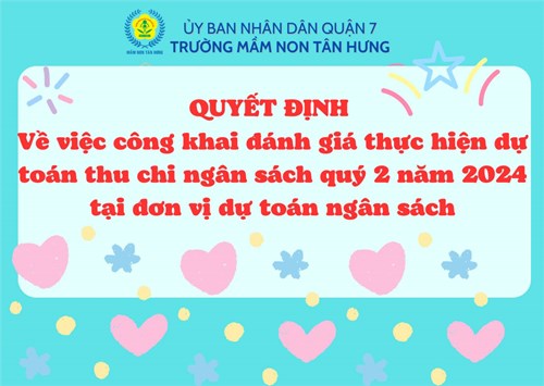 QUYẾT ĐỊNH 
Về việc công khai đánh giá thực hiện dự toán thu chi ngân sách quý 2 năm 2024 tại đơn vị dự toán ngân sách