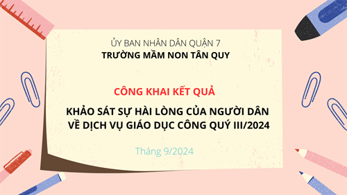 Công khai kết quả khảo sát sự hài lòng của Cha Mẹ học sinh đối với việc cung cấp dịch vụ công của trường MN Tân Quy - Quý III/2024