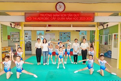 Chúc mừng cô và trò trường mầm non tân quy đã đạt giải nhất bảng b trong hội liên hoan aerobic mầm non năm 2024