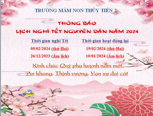 Thông báo về việc nghỉ Tết Nguyên đán Giáp Thìn năm 2024