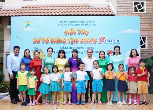 Trường Mầm non Tuổi Hồng tham gia Hội thi  Bé vẽ sáng tạo cùng Bitex  cấp Quận.