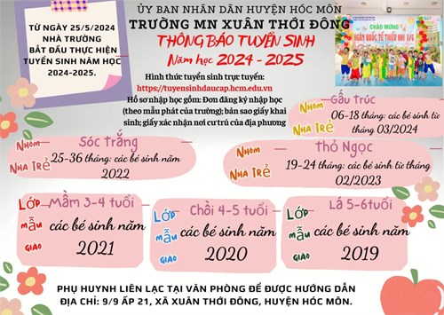 Trường mn xuân thới đông thông báo tuyển sinh năm học 2024-2025