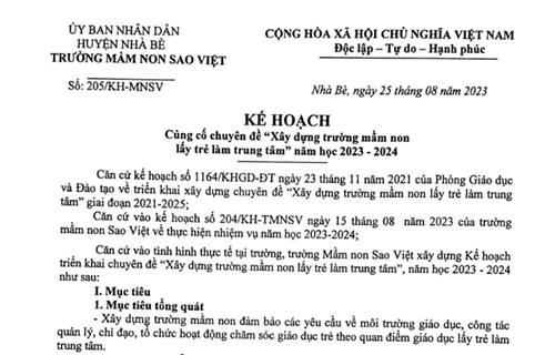 Chuyên Đề Xây Dựng Trường Mầm Non Lấy Trẻ Làm Trung Tâm