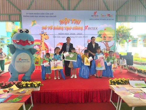 Hội thi bé vẽ sáng tạo cùng Bitex cấp huyệ,n tổ chức tại trường Mn Bình Khánh.