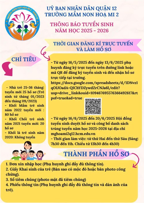 Thông báo tuyển sinh năm học 2025-2026