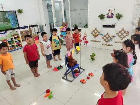 Bé xác định vị trí của các vật so với vật chuẩn
