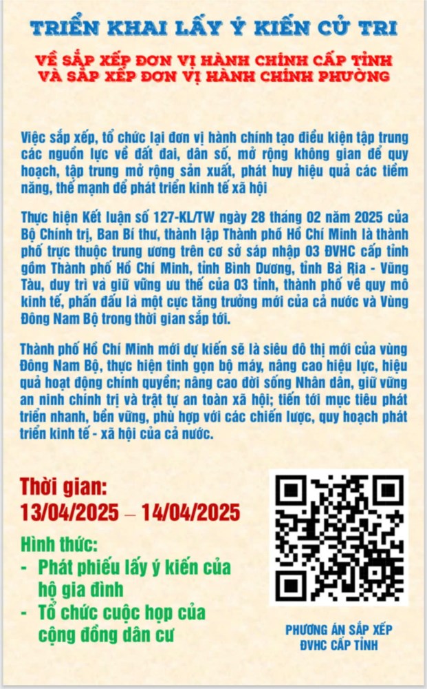 Triển khai lấy ý kiến cử tri về sắp xếp đơn vị hành chính cấp tỉnh và sắp xếp đơn vị hành chính phường